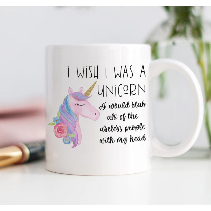 Funny Unicorn Coffee Mug, I Would Stab Useless People Cup