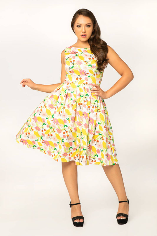 Lemon and Florals Swing Dress With Pockets *Final Sale*