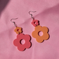 Mismatched Flower Hook Earrings - Coral and Orange