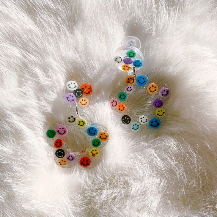 Rainbow Smiley Face Flower Earrings